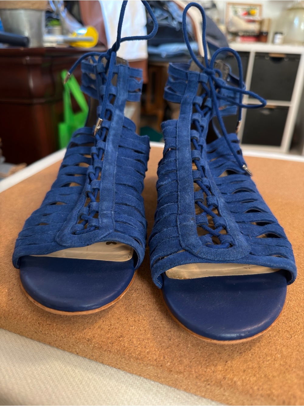Sam Edelman Blue Suede Lace-Up Gladiator Sandals - Women